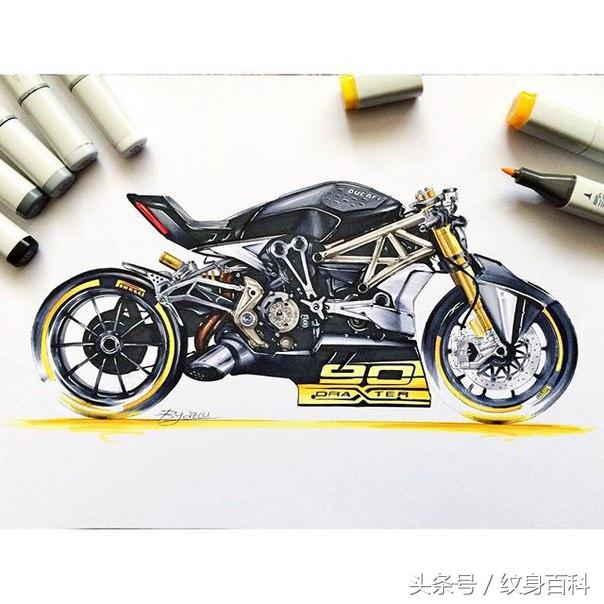 酷酷的摩托车纹身手稿